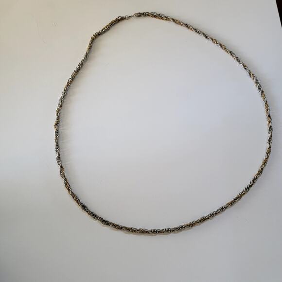 Elegant Vintage Two Tone Rope Chain Necklace in Silver and Gold Braided Design - Picture 1 of 10